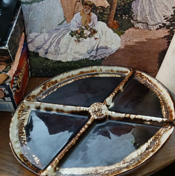 🍕Vintage 70s Pfaltzgraff Serving Platter Dish Porcelain Brown Dripware Oval🌮 - Picture 5 of 10